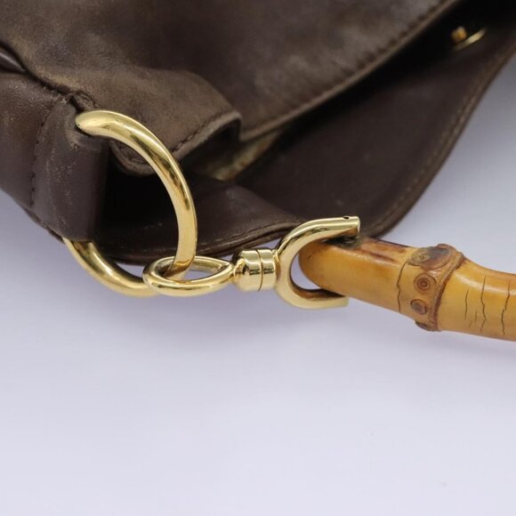 GUCCI Bamboo Hand Bag Leather 2way Brown Gold 001 1998 1638 Auth 111266 - Picture 8 of 15